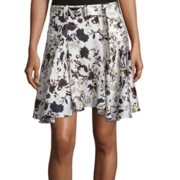 A.L.C. Brien NWT Skirt Black White Floral Print Stretch Silk Flouncy Mini Skirt - Picture 8 of 9